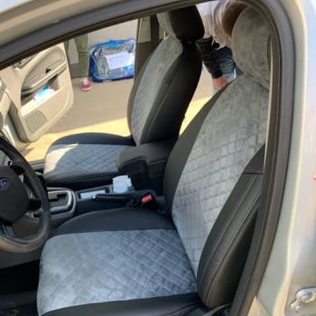 Авточехлы Автопилот черный серый алькантара Ромб